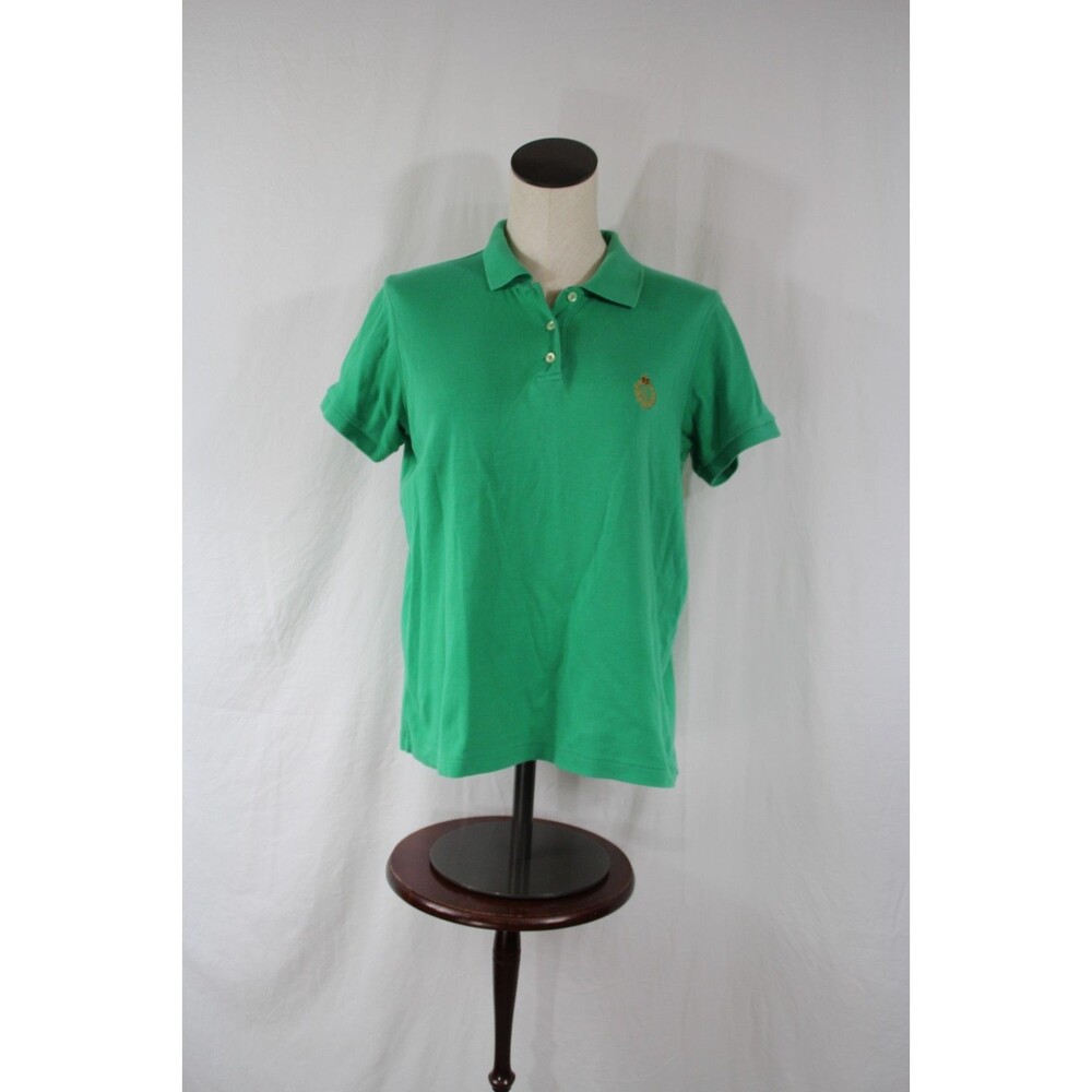 Lauren Ralph Lauren Green Polo Top M Crest Logo Preppy Old School Classic Cotton